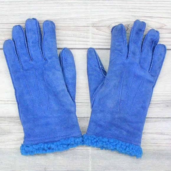 *Womens Blue Suede Polyester Lined Gloves Size M - Picture 2 of 8